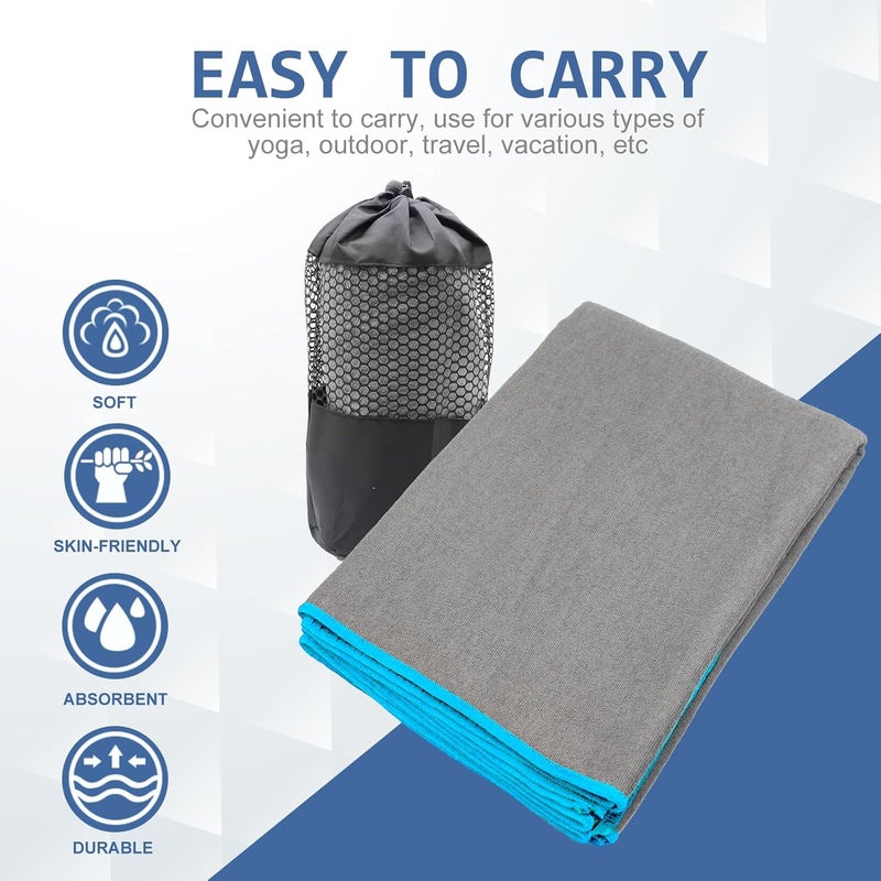 Eunzel Hot Yoga Towel - Microfiber Non Slip Yoga Mat Towel with Grip Dot Sweat Absorbent Towel for Hot Yoga, Pilates and Fitness 72" x 24", Grey/Blue - Image 4